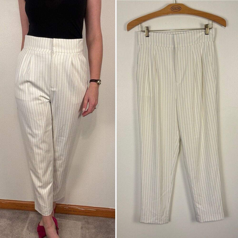 Antonio Melani High Waist Pinstripe Pants Size 6 White Black Pleated Trousers
